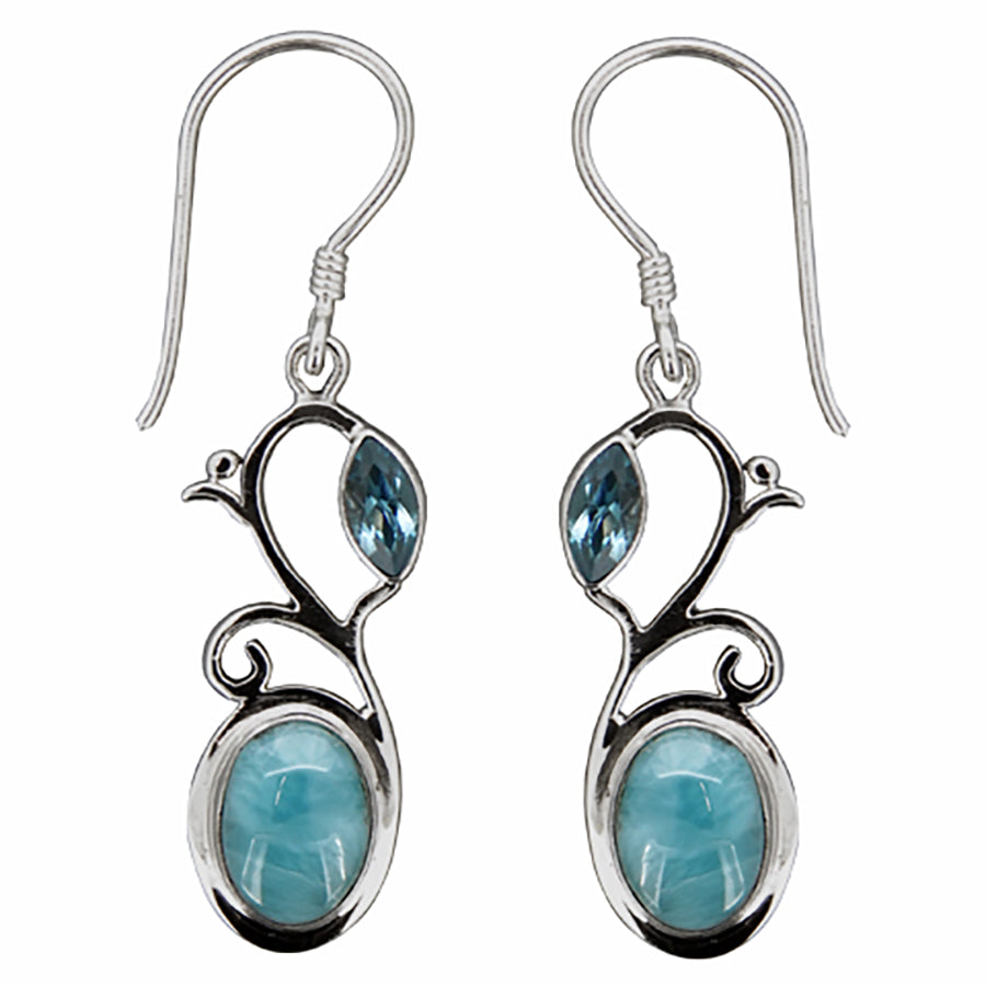 (233QBTLAR) Larimar & Swiss Blue Topaz Earrings