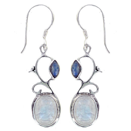 (233QBTBMS) Blue Topaz - Blue Moonstone Earrings