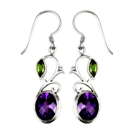(233QPEAM) Swirl Drop Peridot w/ Amethyst Earrings