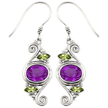 (239NAMPE) Amethyst Peridot Spiral Earrings