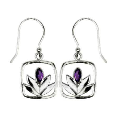 (239QAM) Framed Amethyst Lotus Earrings