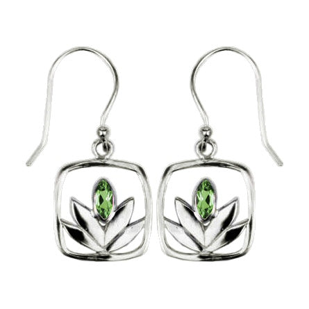 (239QPE) Framed Peridot Lotus Earrings