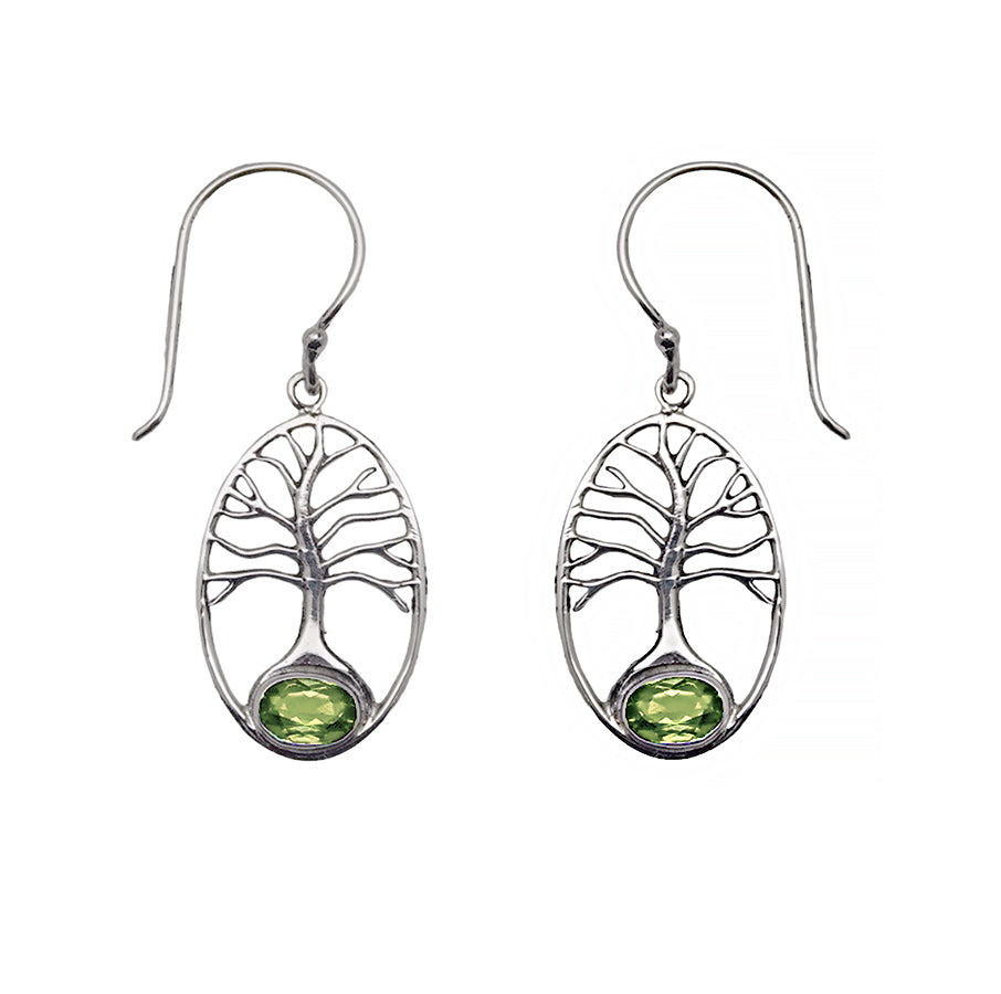 (241QPE) Peridot Tree of Life Silver Earring