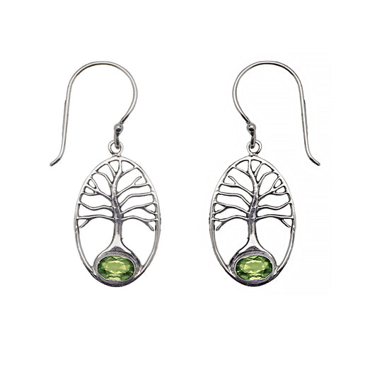 (241QPE) Peridot Tree of Life Silver Earring