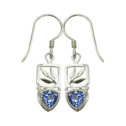 (259OBT) Small Blue Topaz Bamboo Leaf Drop Earrings