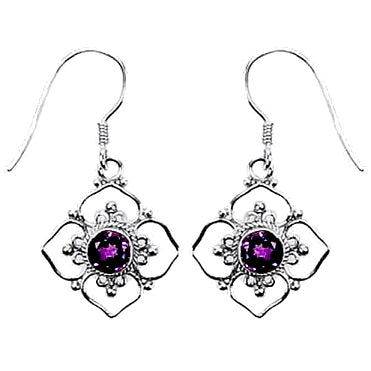 (267FAM) Flower Framed Amethyst Earrings