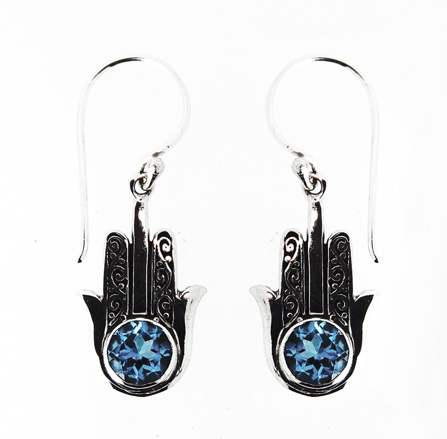 (270XBT) Hand Blue Topaz Silver Earrings
