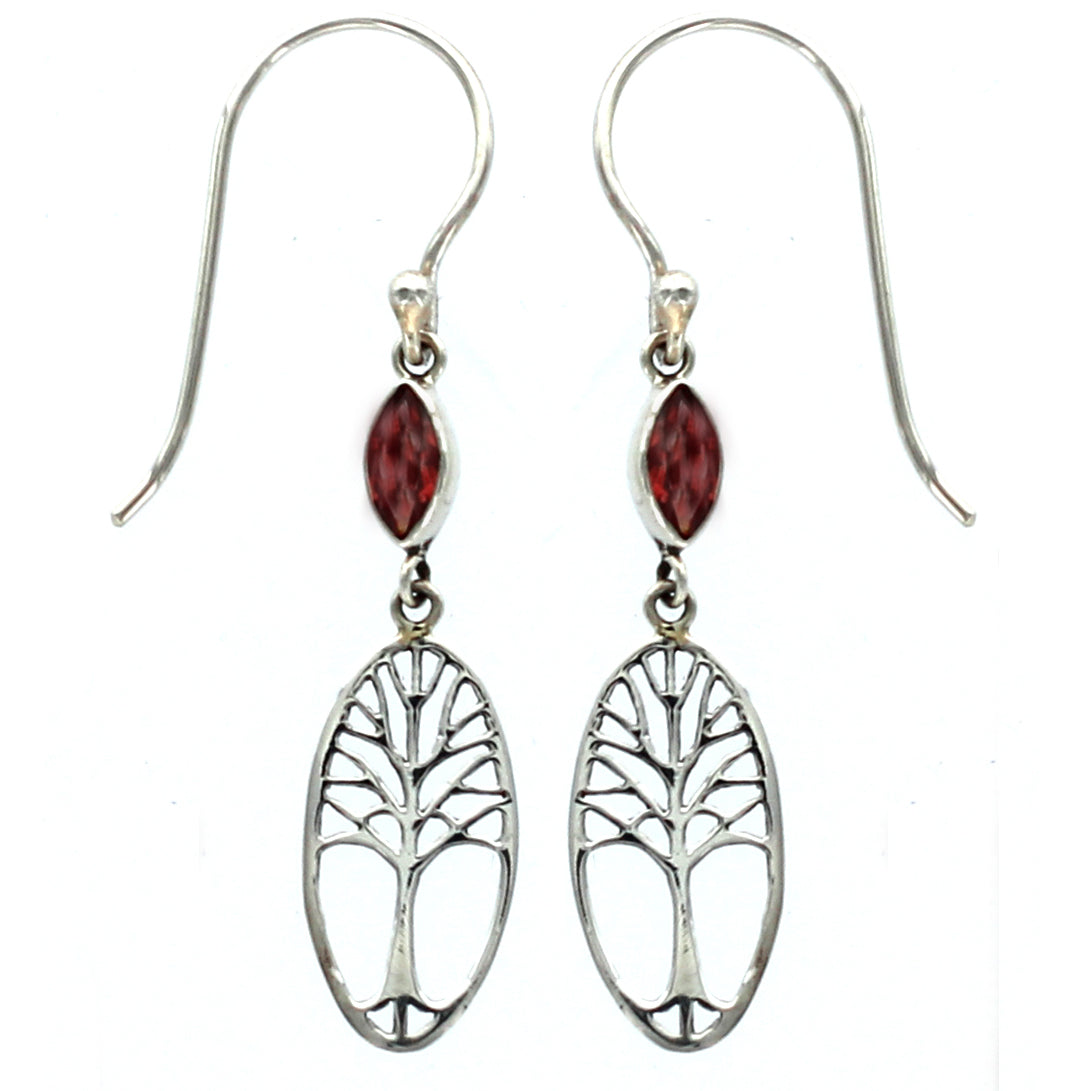 (288UGA) Marquise Garnet Tree of Life Earring