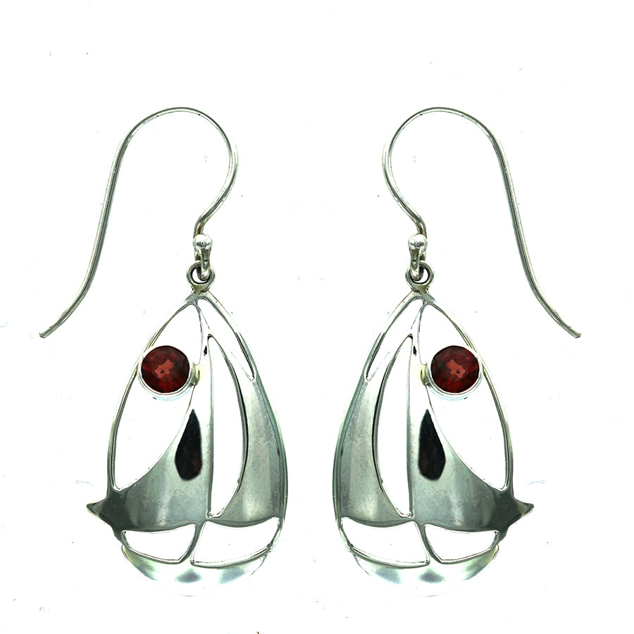(289UGA) Garnet Sailboat Drop Earring