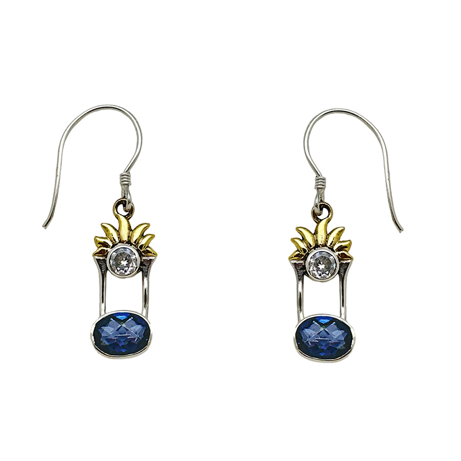 (309BCZBQ) Cubic Zirconia & Blue Quartz Silver Earrings