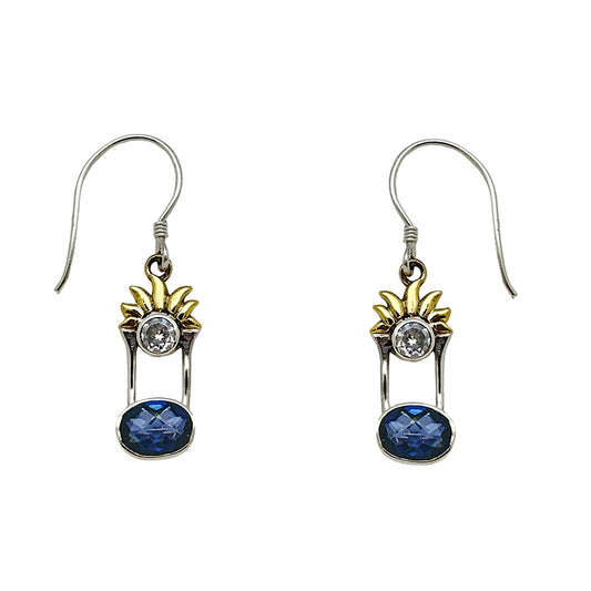 (309BCZBQ) Cubic Zirconia & Blue Quartz Silver Earrings