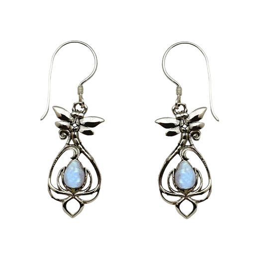 (312BBMS) Blue Moonstone Silver Dragonfly Earrings