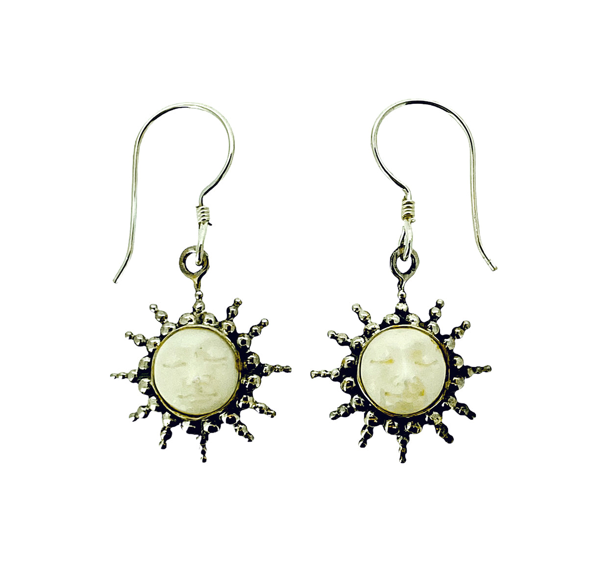 (330ABF) Bone Carved Sun Face Earrings
