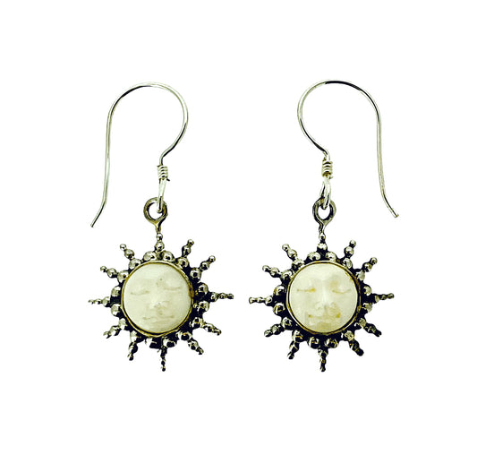 (330ABF) Bone Carved Sun Face Earrings