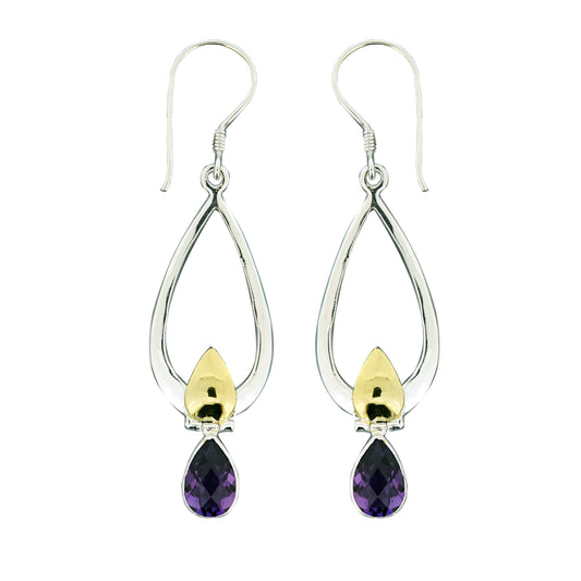 (331AM) Amethyst Silver Drop Earrings
