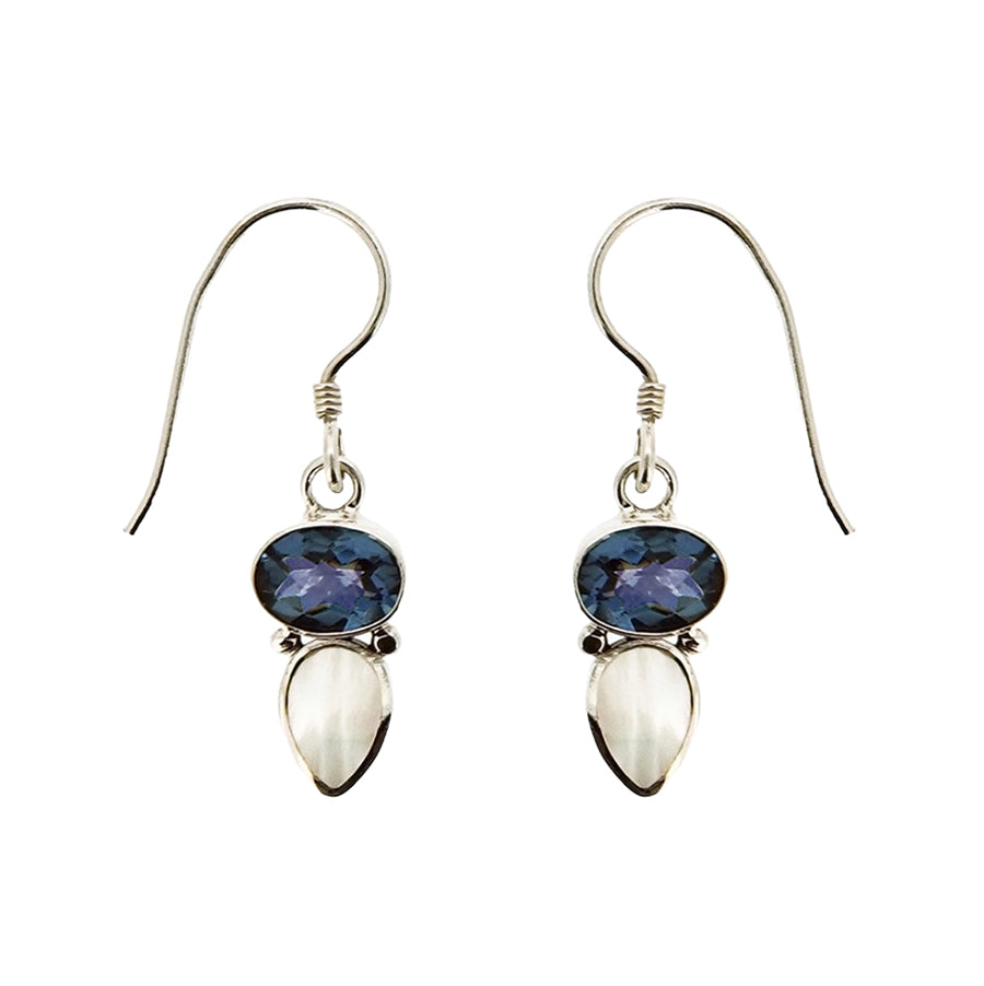 (333ABQMOP) Blue Quartz & Mother Of Pearl Silver Earrings