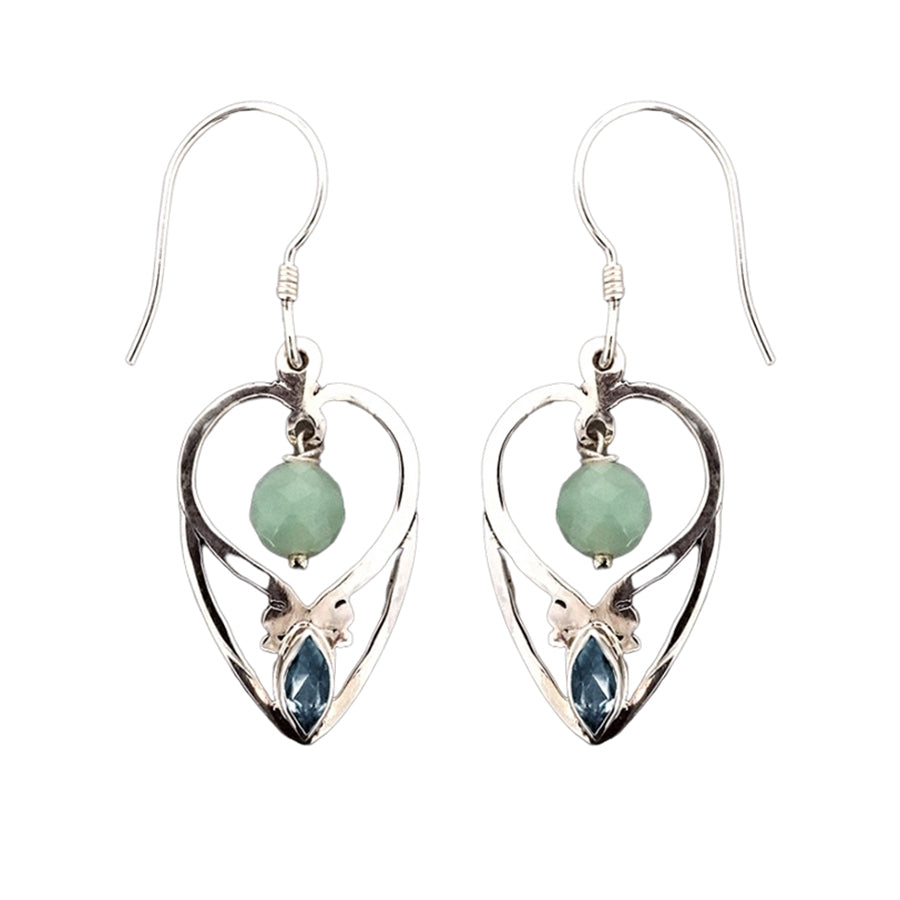 (348AAVBT) Aventurine & Swiss Blue Topaz Silver Earrings