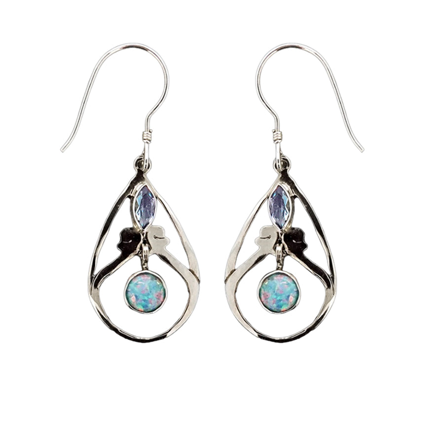 (349ABTOPSB) Blue Topaz & Lab Created Blue Opal Silver Earrings