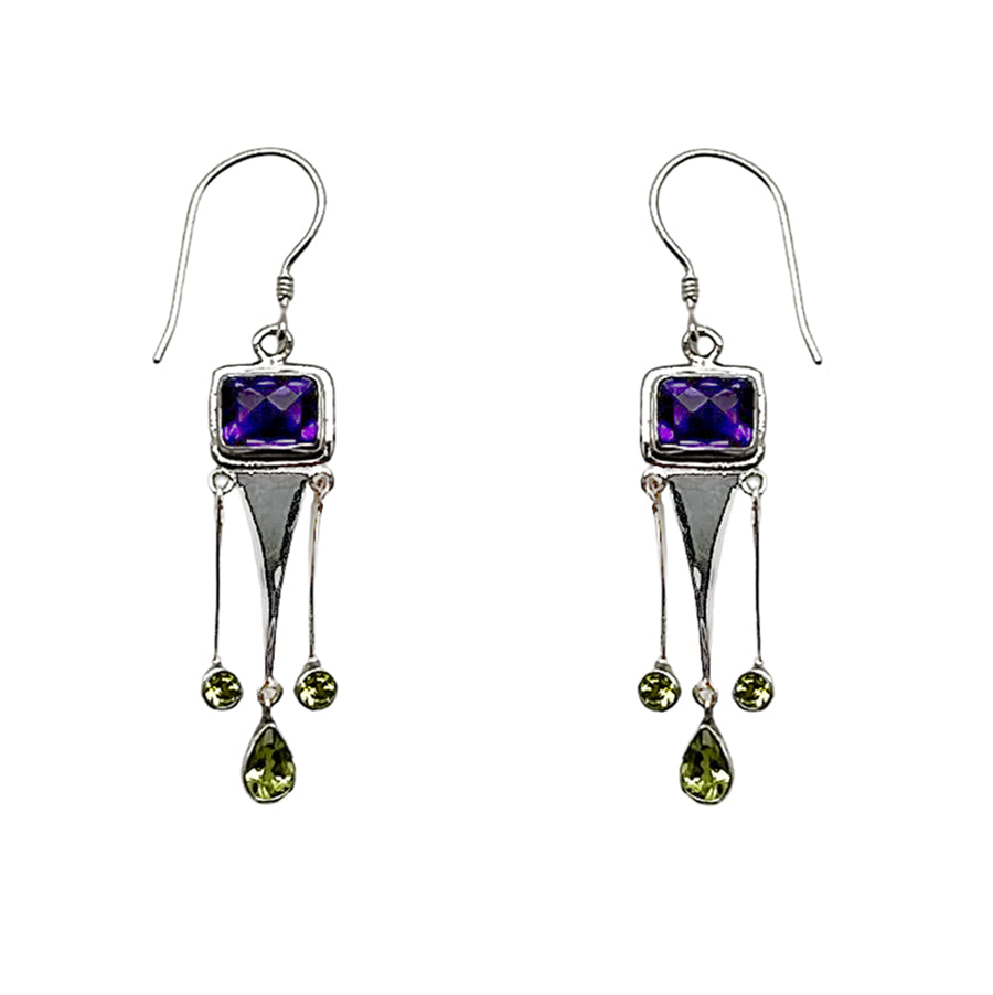 (385AAMPE) Amethyst & Peridot Silver Earrings