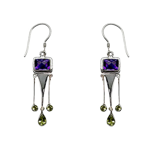 (385AAMPE) Amethyst & Peridot Silver Earrings