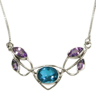 (603CAMBT) Five Stone Amethyst & Blue Topaz Necklace