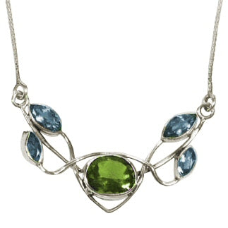 (603CBTPE) Five Stone Blue Topaz & Peridot Necklace