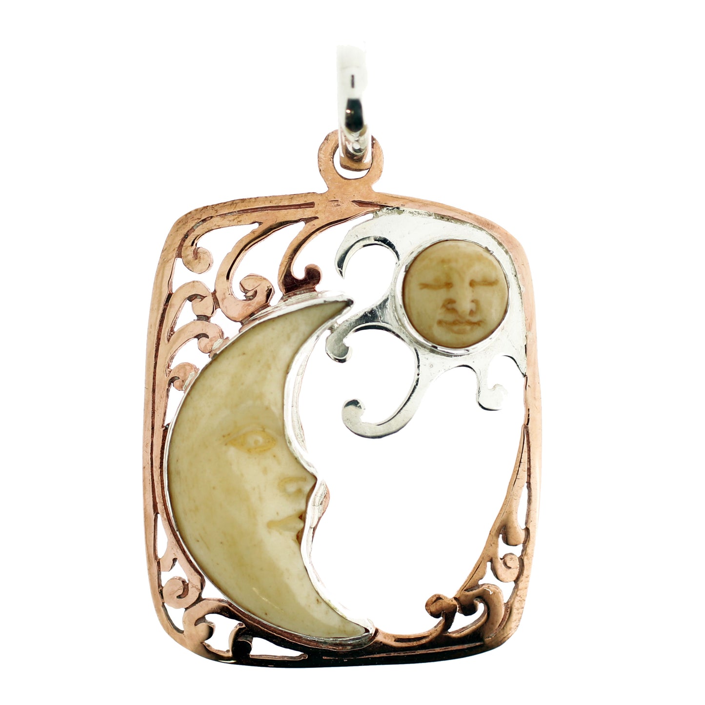 (634ECOPBFT) Copper & Bone Carved Face Tan Pendant