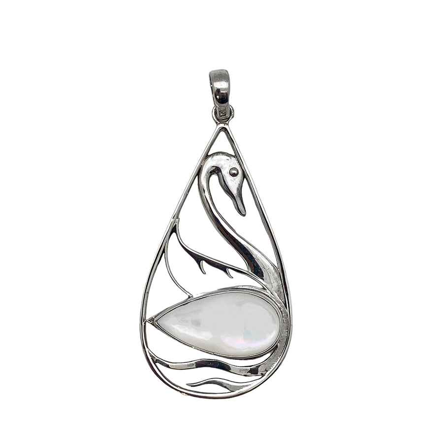 (677EMOP) Mother Of Pearl Sterling Silver Swan Pendant