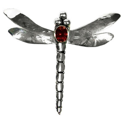 (833AGA) Large Garnet Dragonfly Pin - Pendant