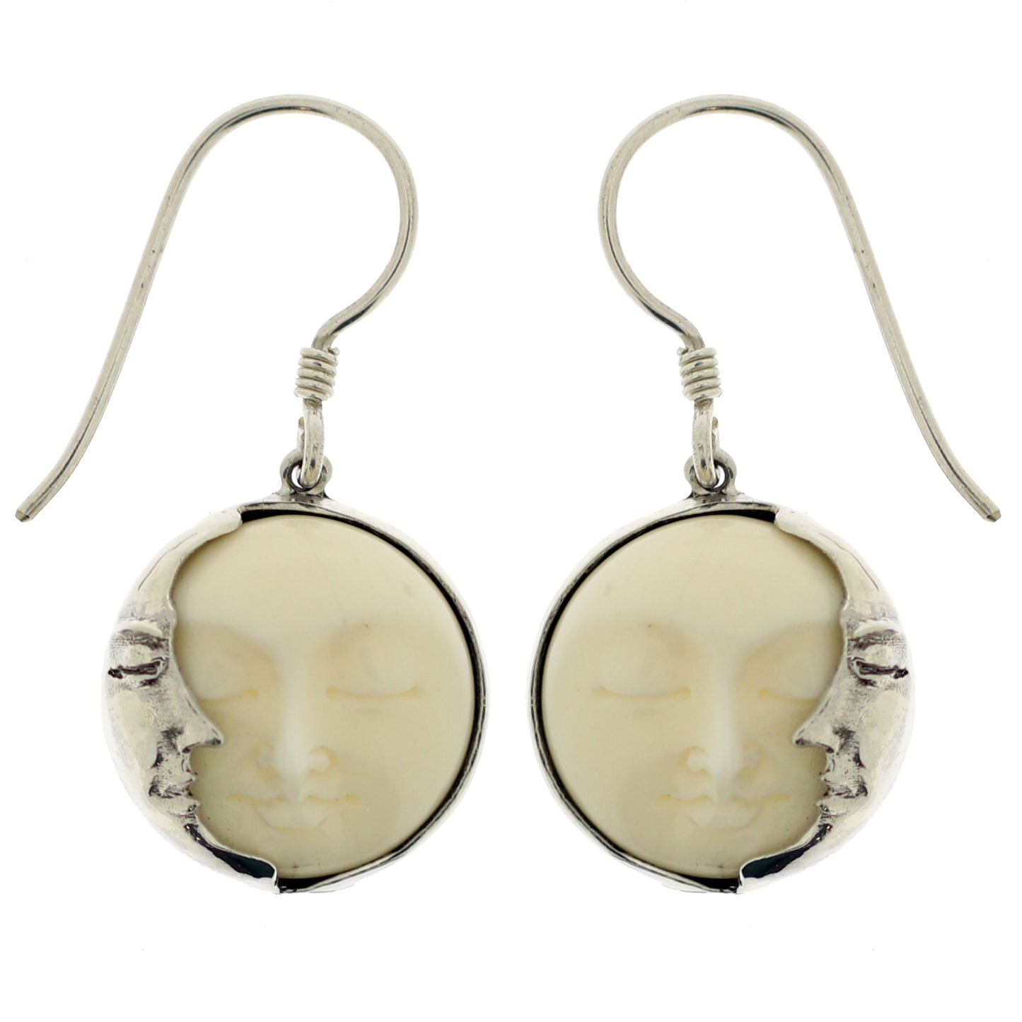 (202ZBF) Hand Carved Bone Face Earrings