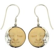 (202ZBFT) Tan Bone Carved Face Earrings