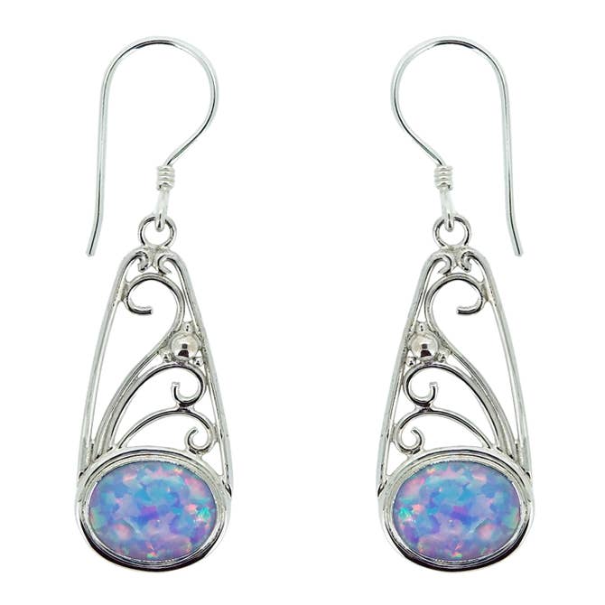 (205POPSB) Sterling Silver Lab Created Blue Opal Earrings