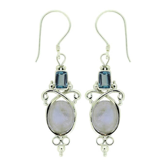 (212GBTBMS) Blue Topaz and oval Blue Moonstone Earrings