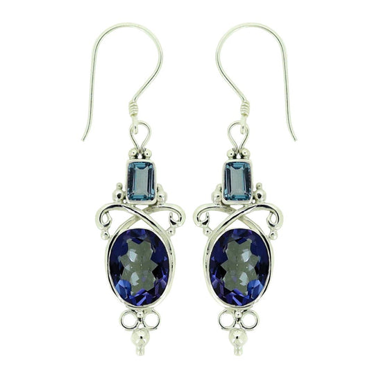 (212GBTBQ) Blue Topaz with oval Blue Quartz Earrings