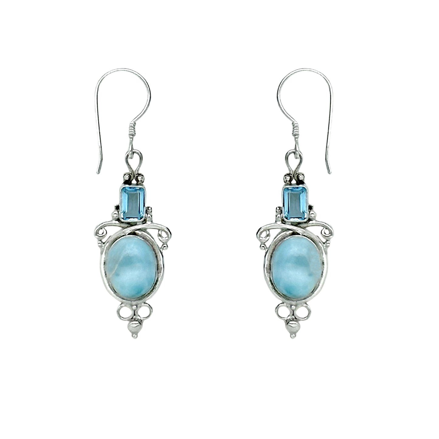 (212GBTLAR) Blue Topaz with oval Larimar Earrings