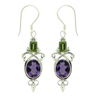 (212GPEAM) Peridot & Amethyst Silver Earrings