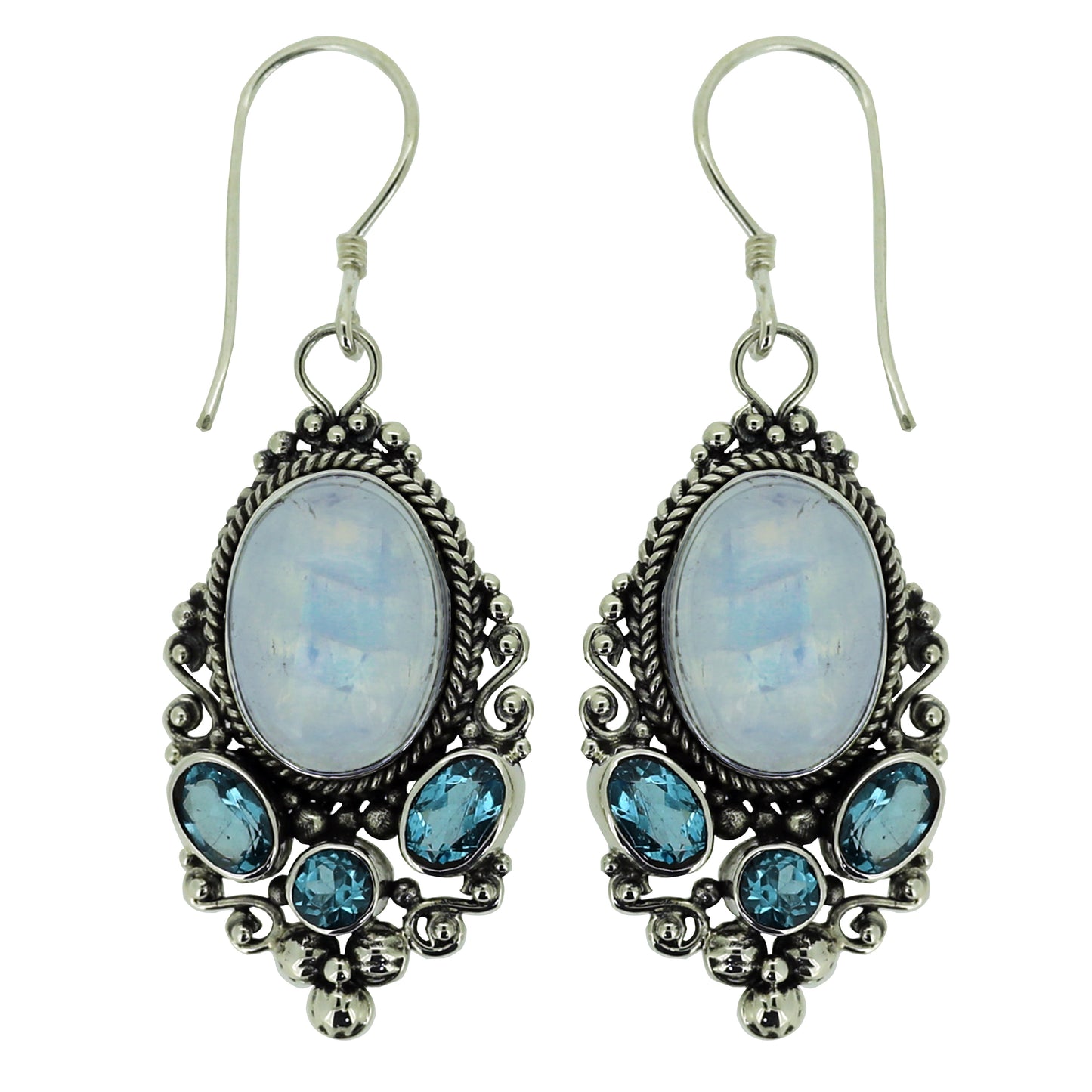 (214GBMSBT) Blue Moonstone & Swiss Blue Topaz Earrings