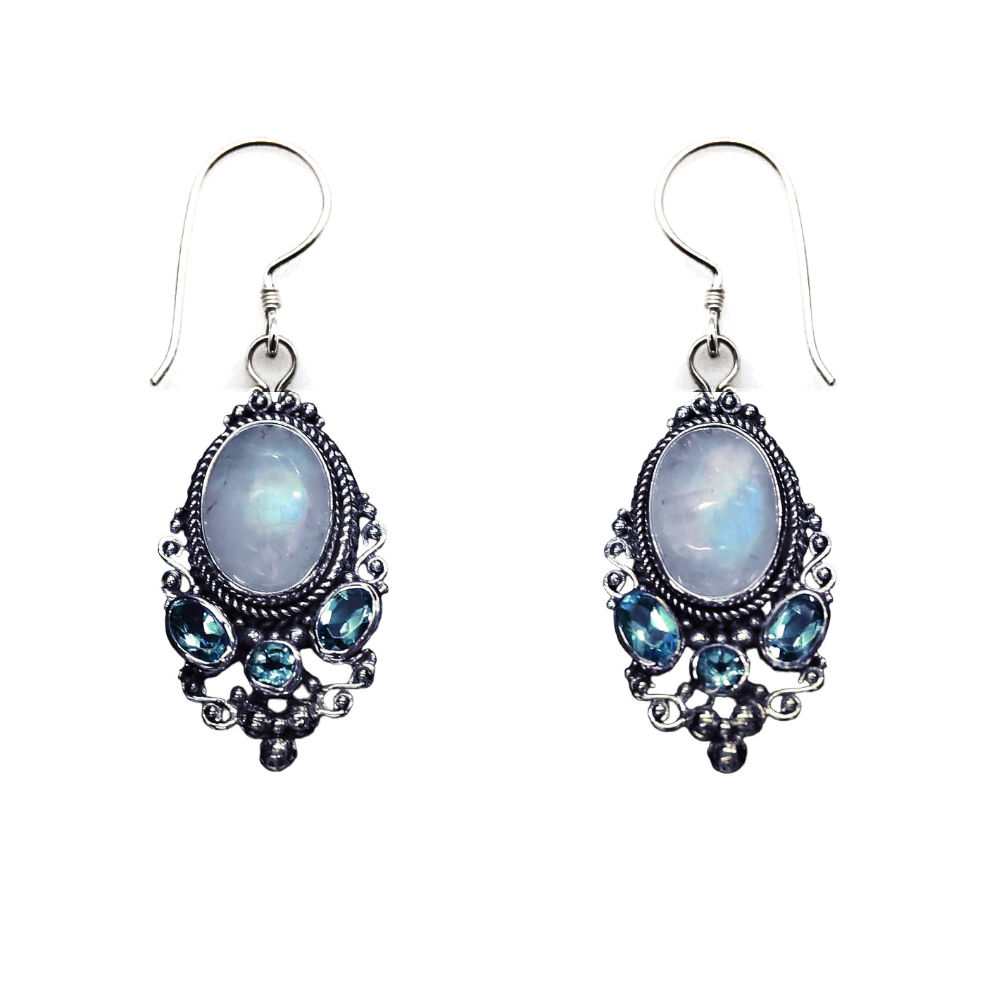 (214GBMSBT) Blue Moonstone & Swiss Blue Topaz Earrings