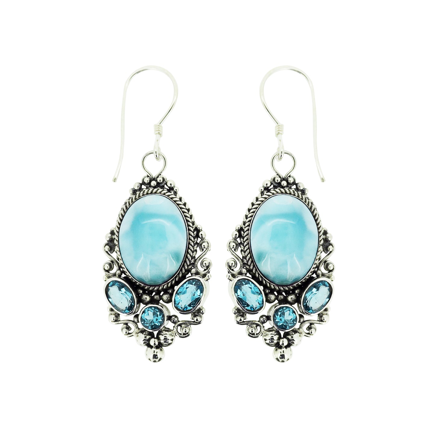 (214GLARBT) Larimar & Swiss Blue Topaz Silver Earrings