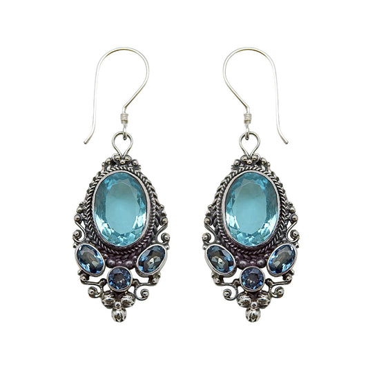 (214GBTBQ) Sterling Silver Earring in Pastel Blue Quartz and Tanzanite Blue Quartz