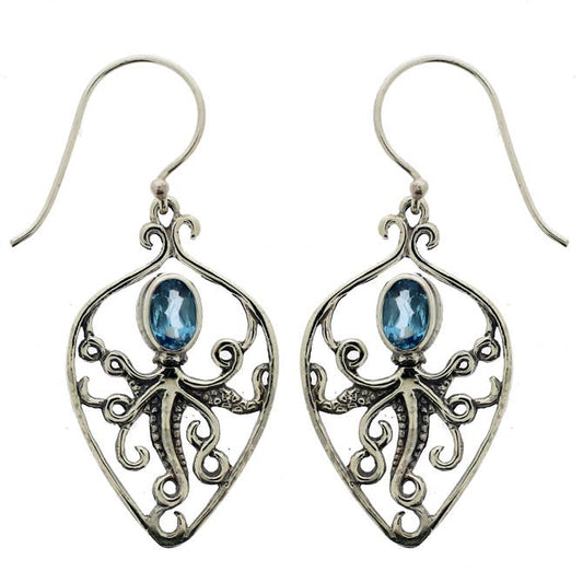 (215ZBT) Swiss Blue Topaz Octopus Drop Earring