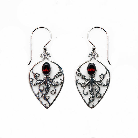 (215ZGA) Garnet Octopus Dangle Earring