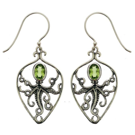 (215ZPE) Peridot Octopus Drop Earring