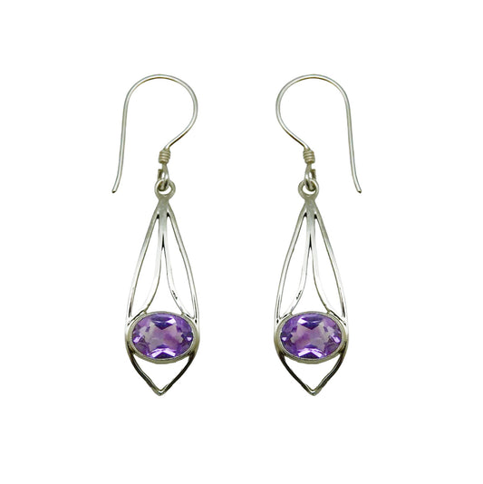 (218VAM)  Silver Amethyst Drop Earring