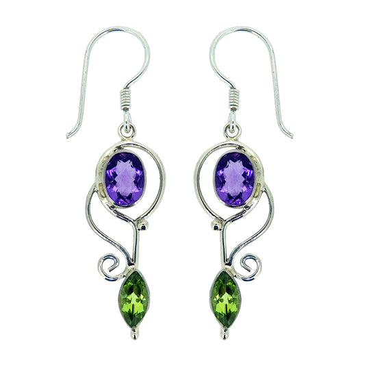 (224KAMPE) Sterling Silver Amethyst & Peridot Earrings