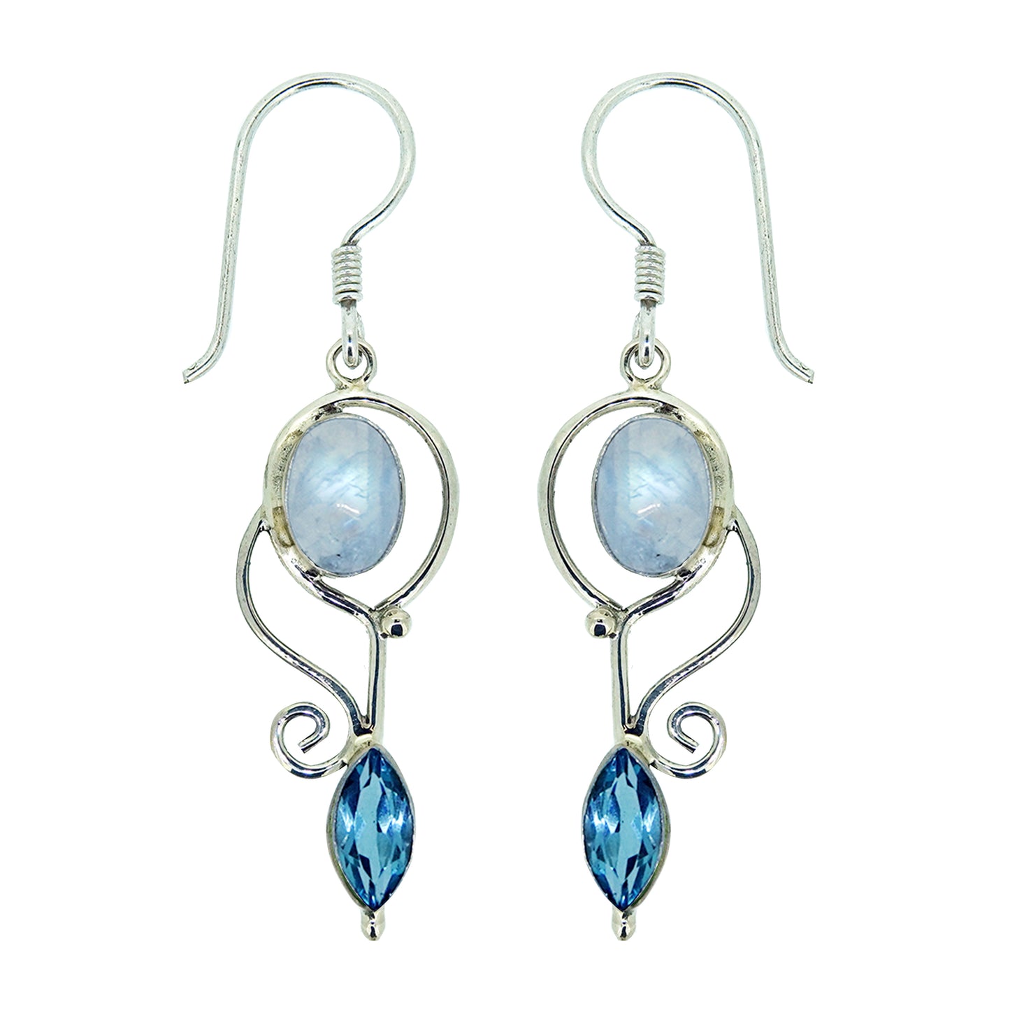 (224KBMSBT) Sterling Silver Blue Moonstone and Blue Topaz Earrings