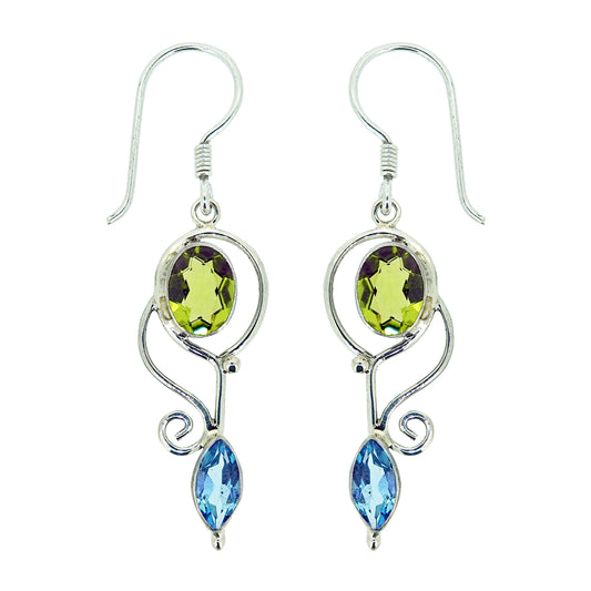 (224KPEBT) Sterling Silver Peridot & Swiss Blue Topaz Earrings