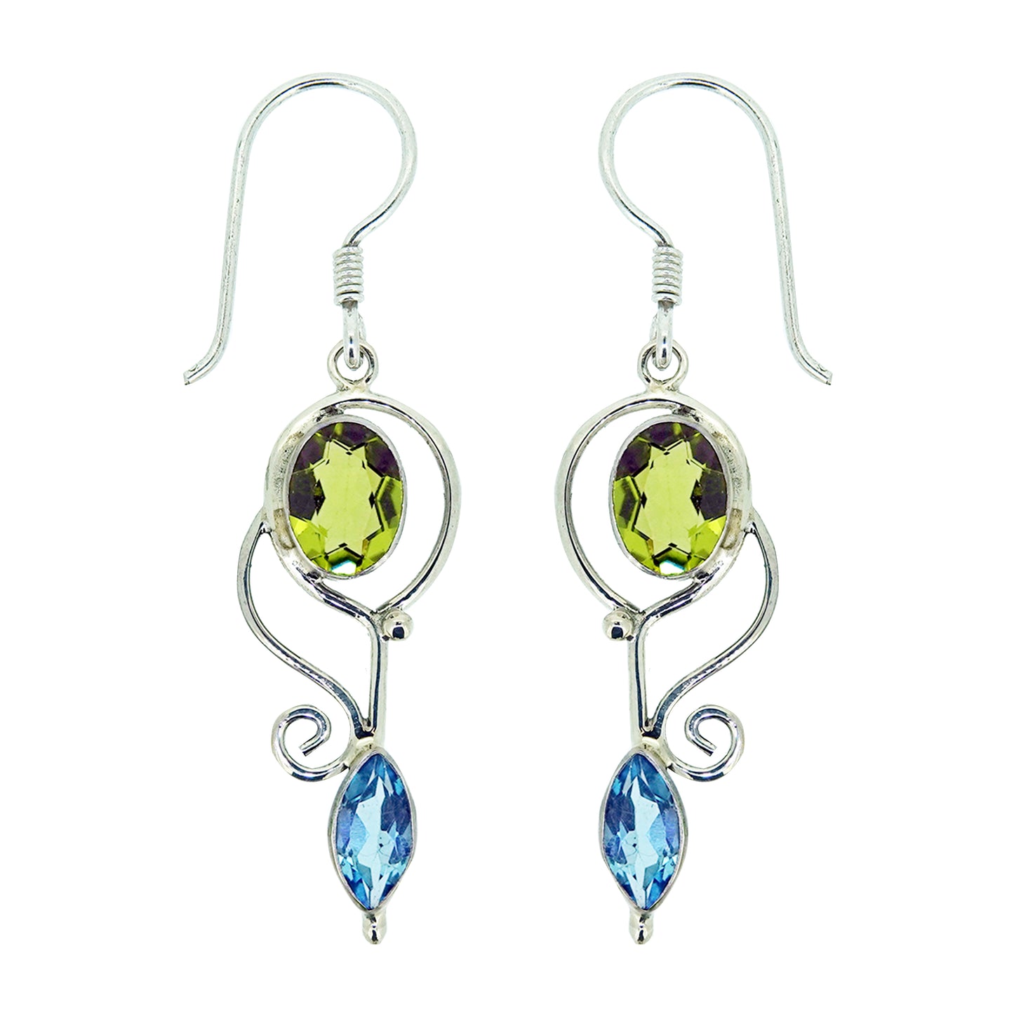 (224KPEBT) Sterling Silver Peridot & Swiss Blue Topaz Earrings