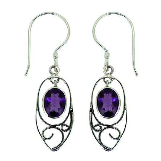 (230SAM) Dangle Amethyst Sterling Silver Earrings