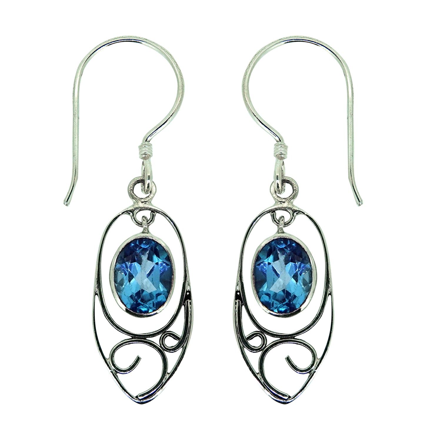 (230SBT) Dangle Blue Topaz Sterling Silver Earrings